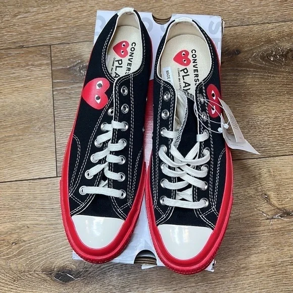 NIB Converse x Commes des Garçons Black & Red Chuck Taylor Sneakers Size 9 - Picture 2 of 11